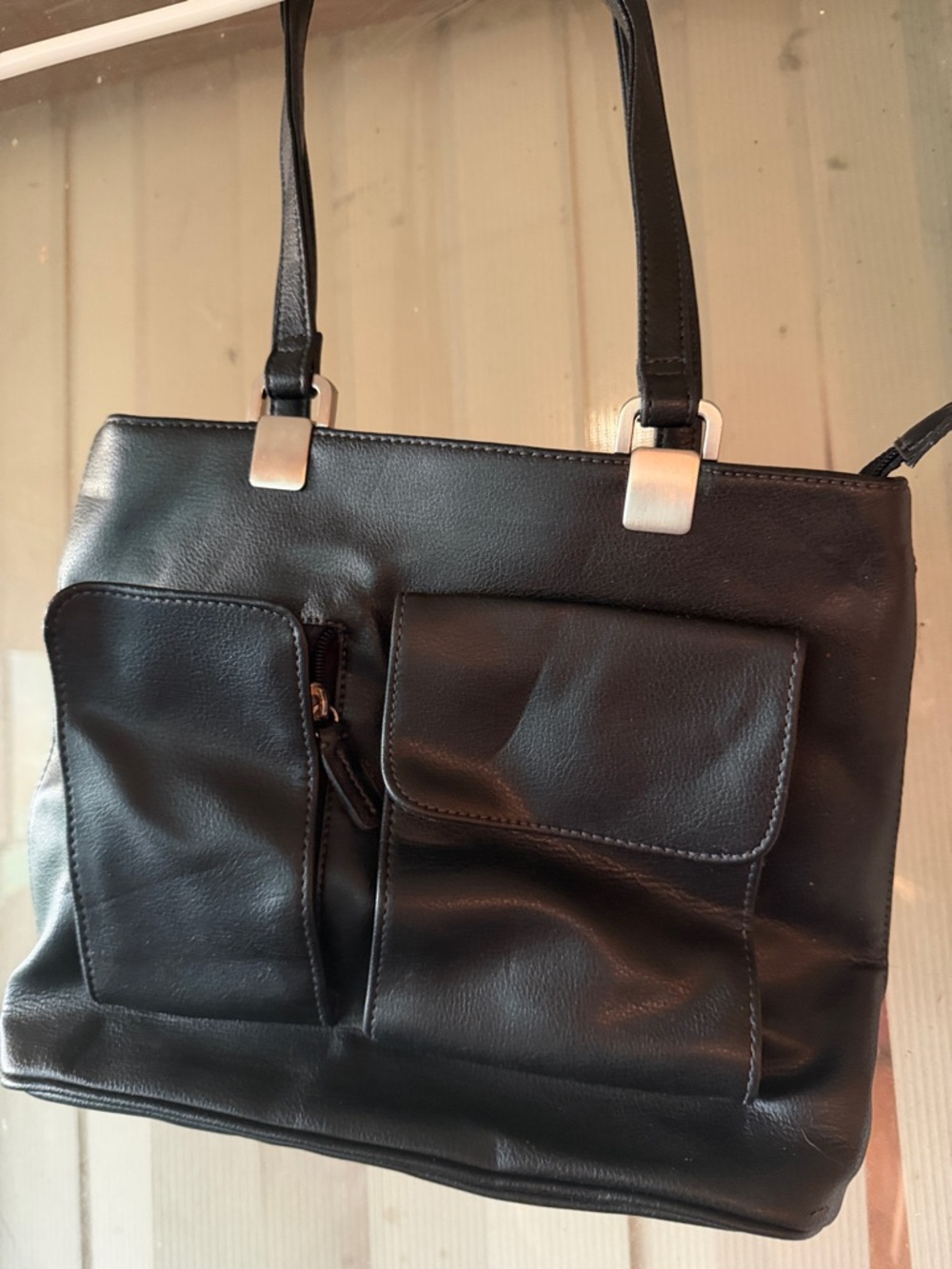 Liz Claiborne Black Shoulder Tote with Front Pockets